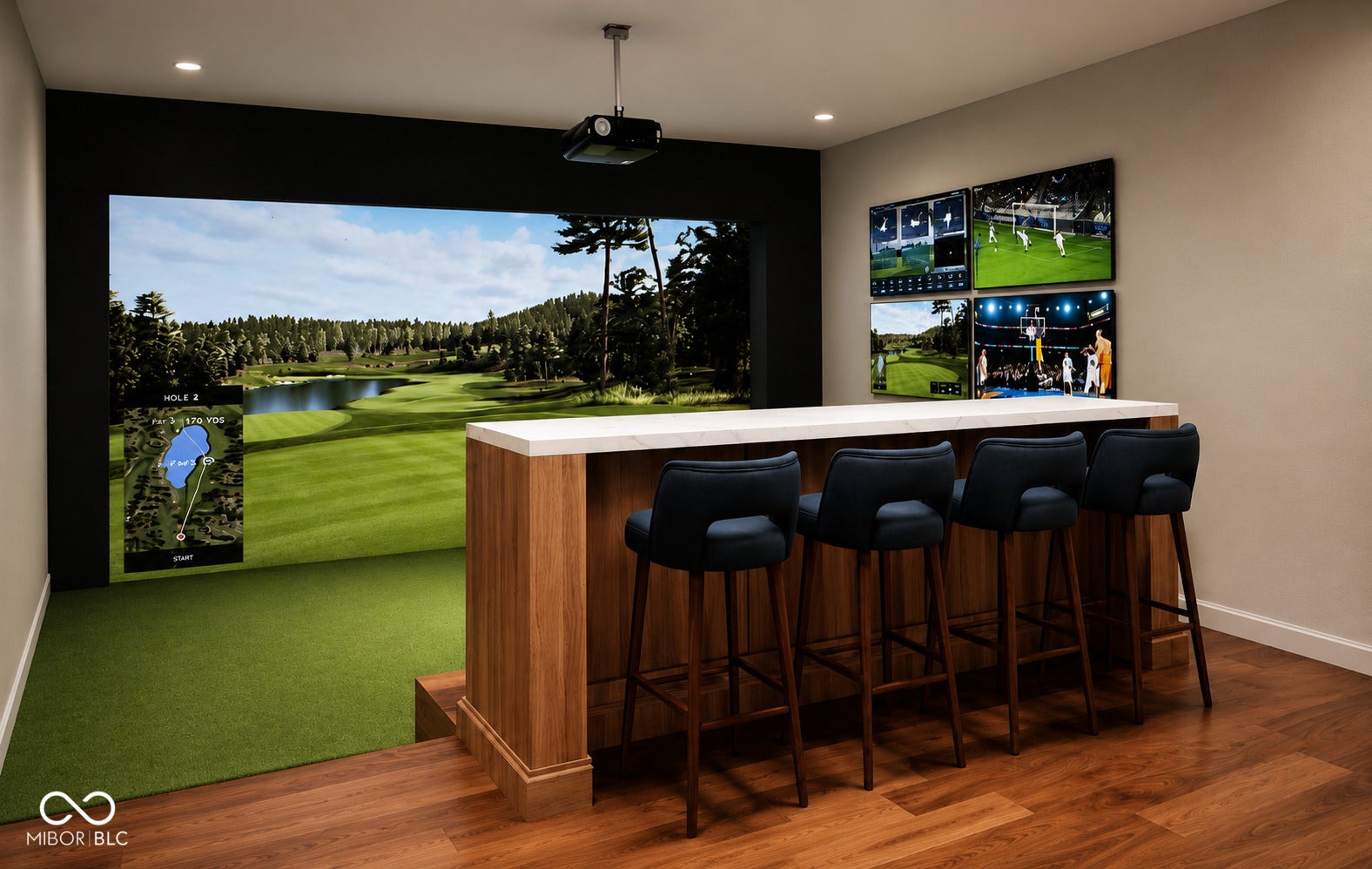 Buyer has option to finish this space as a home theater or golf simulator.