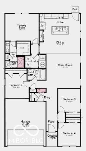 First Floor Plan - Additional Highlights Include: 12'x12' uncovered patio, water softener rough-in, additional hose bib, and gas line in kitchen