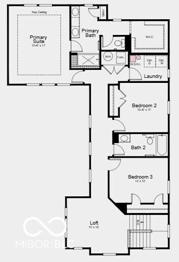 15762 Showdown Road, Noblesville, IN 46060 Second Floor Plan - Additional Highlights Include: luxury vinyl plank flooring, gas line in kitchen, water softener rough-in at laundry room, 60" tile wall shower with shelf and bench, upgraded motion sense kitchen faucet, and garage door opener