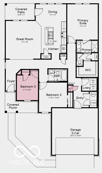 Floor Plan - Additional Highlights Include: Water softener rough-in, gas line and 110V outlet at kitchen, 36" upper kitchen cabinets, and Revwood flooring