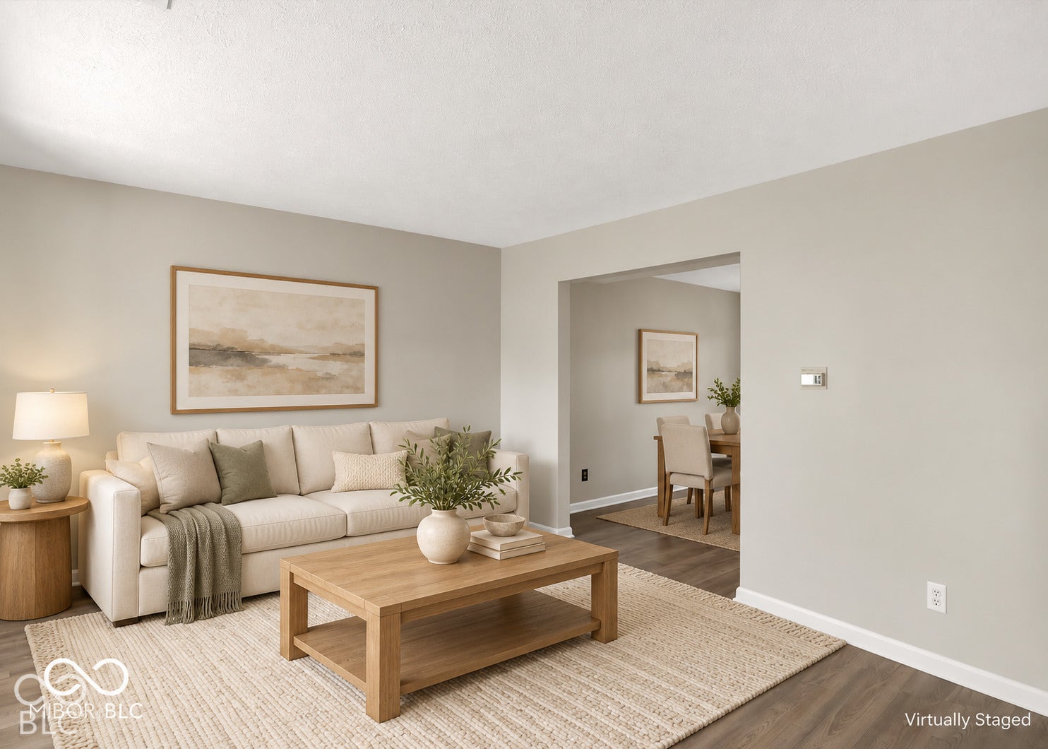 Wood-finish flooring throughout, complemented by light-toned wall finishes