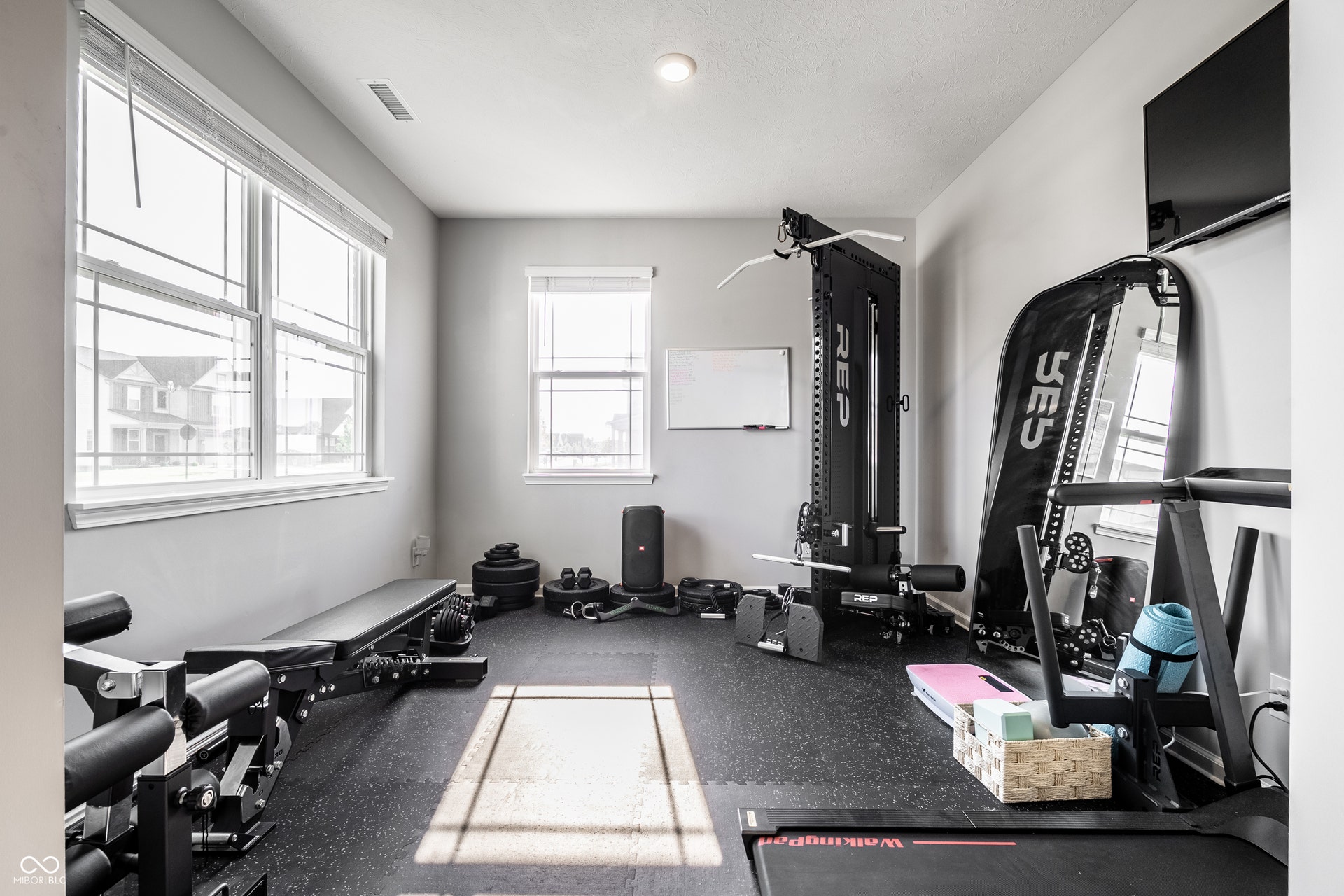 Flex room currently fitness, but could be office, den, dining, toys, etc.