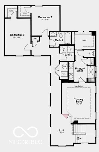 Second Floor Plan - Additional Highlights Include: double doors at primary suite, upgraded RevWood flooring, upgraded LVP flooring, upgraded tile backsplash in kitchen, gas line in kitchen, and water softener rough-in