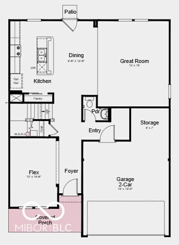 First Floor Plan - Additional Highlights Include: 12x12 uncovered patio, shower in place of tub/shower combo at primary bath, and gas line in kitchen