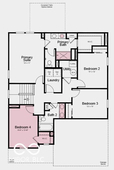 Second Floor Plan - Additional Highlights Include: 12x12 uncovered patio, shower in place of tub/shower combo at primary bath, and gas line in kitchen