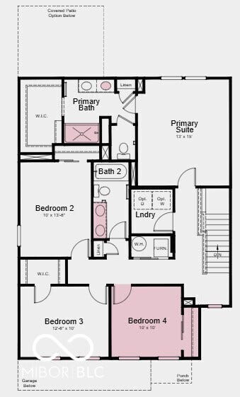 Second Floor Plan - Additional Highlights Include: 12x12 uncovered patio, gas line in kitchen, and water softener rough-in at storage under stairs