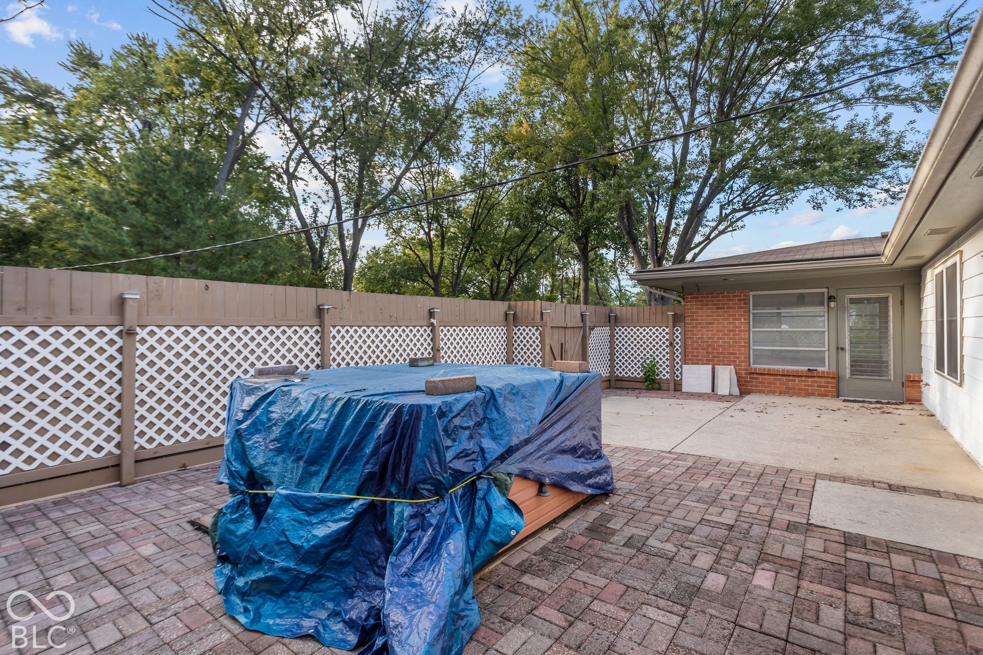 Wood fence, hot tub