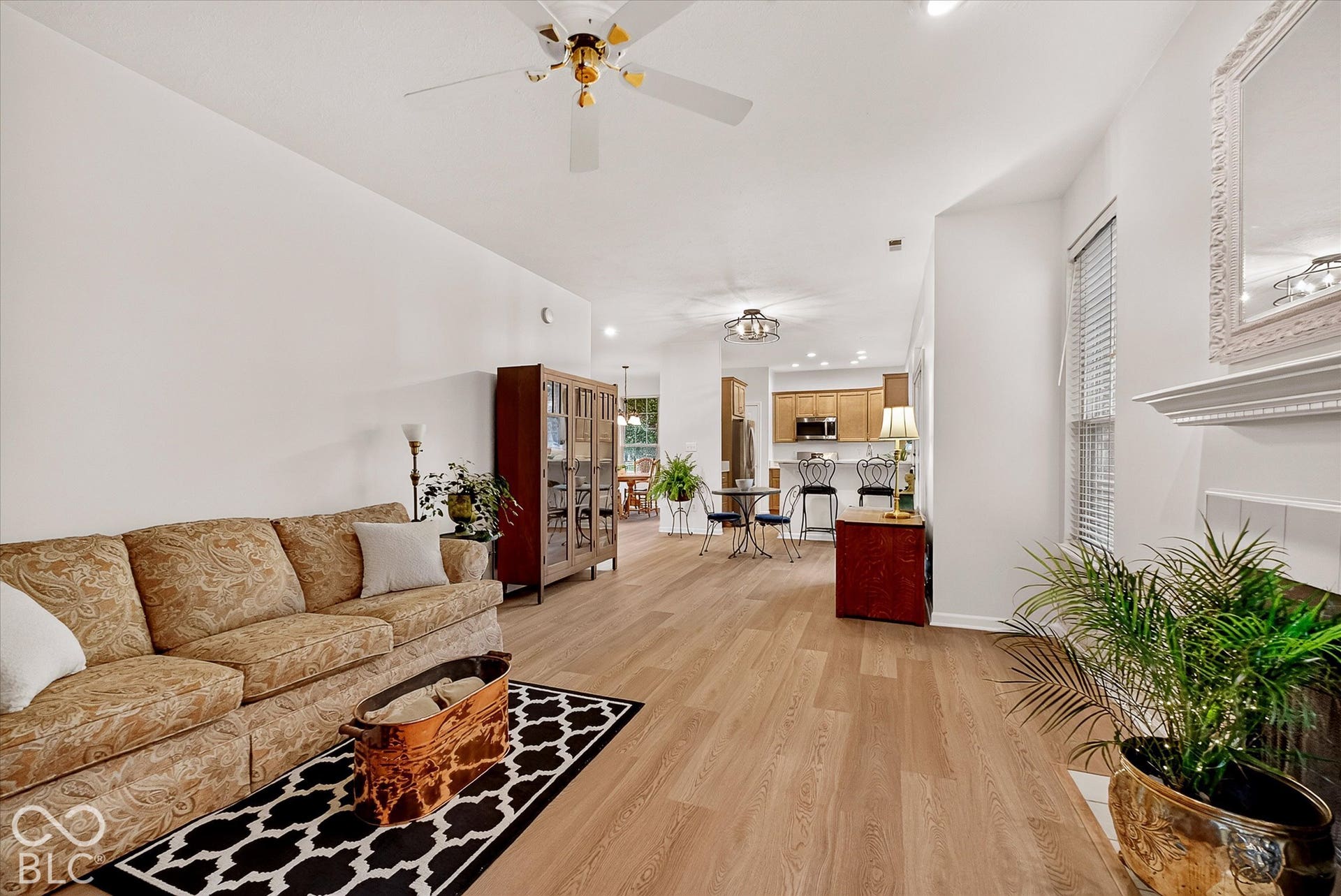 Open family room to kitchen.