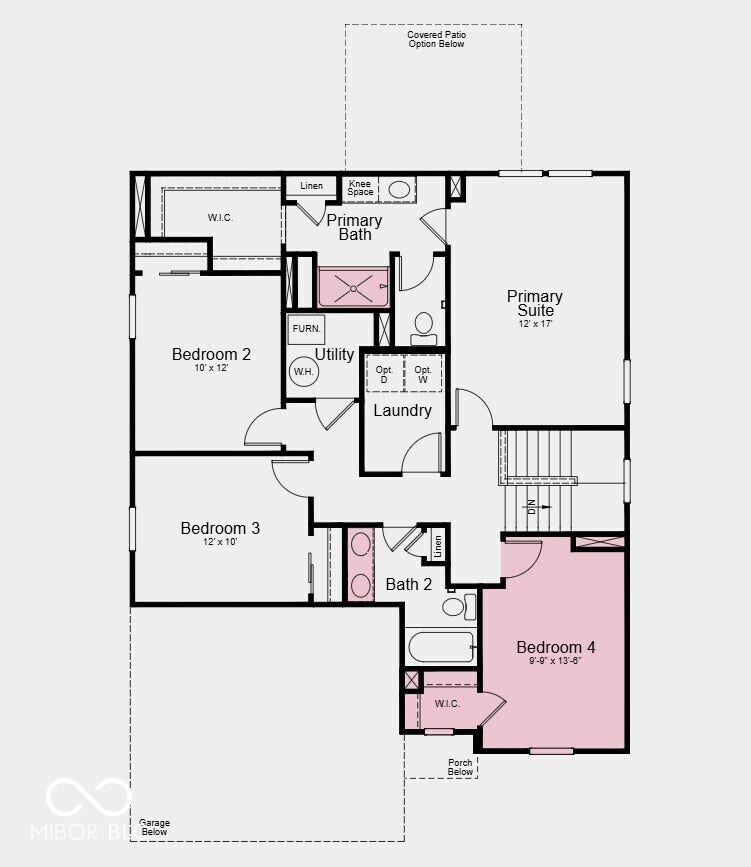 Second Floor Plan - Additional Highlights Include: 12x12 uncovered patio, 36" kitchen cabinets, and gas line in kitchen