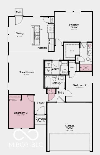 Floor Plan - Additional Highlights Include: 9' ceilings, water softener rough-in closet, and gas line in kitchen