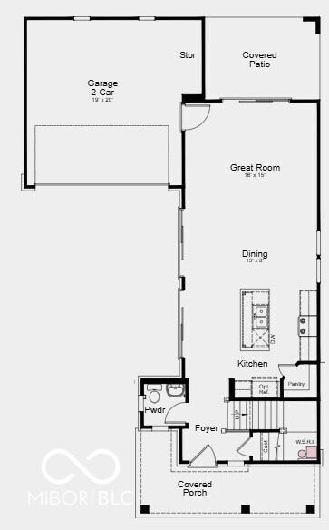 16030 Meadow Frost Court, Fishers, IN 46037 First Floor Plan - Additional Highlights Include: water softener rough-in, gas line and 110V outlet in kitchen, 10" ceilings at first floor, 9' ceilings at second floor, 84' vanity at primary bath, dual zone HVAC, and tray ceiling at primary suite