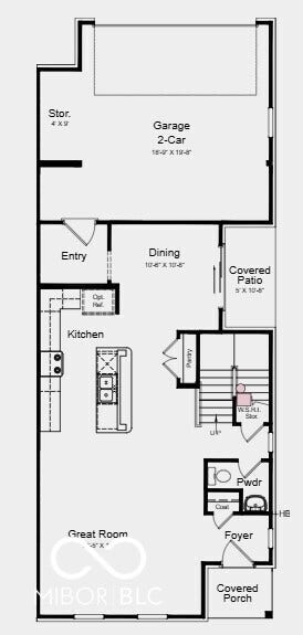 Main Level Floor Plan - Additional Highlights Include: water softener rough-in at understairs storage and gas line in kitchen