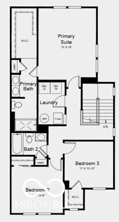 Upper Level Floor Plan - Additional Highlights Include: water softener rough-in at understairs storage and gas line in kitchen