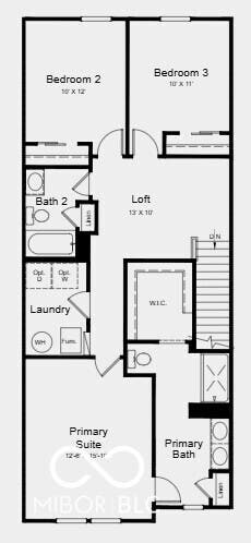 Upper Level Floor Plan - Additional Highlights Include: upgraded quartz countertops in kitchen, white cabinets, gas line in kitchen, and water softener rough-in at understairs storage