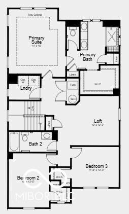 Second Floor Plan - Additional Highlights Include: water softener rough-in at the storage under stairs, 84" vanity in primary bath, 60" tiled stand up shower with bench and shelf in primary bath, 10' ceilings downstairs, and 9' ceilings upstairs
