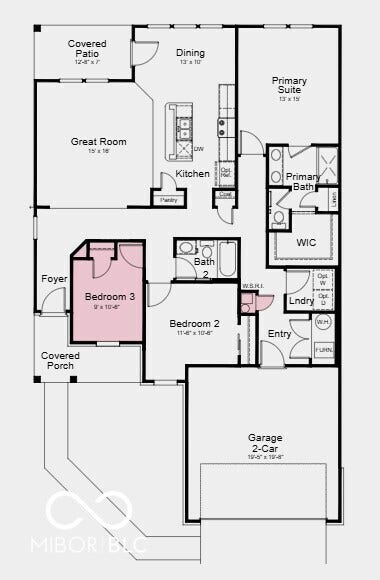 Floor Plan - Additional Highlights Include: added gas line and 110V outlet at kitchen, water softener rough-in and added garage door opener.
