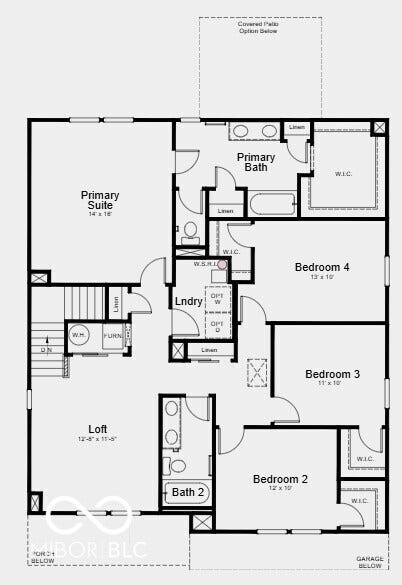 458 Chester Lane, Pittsboro, IN 46167 Second Floor Plan - Additional Highlights Include: 42" upgraded upper kitchen cabinets, water softener rough-in at laundry room, gas line and 110V in kitchen