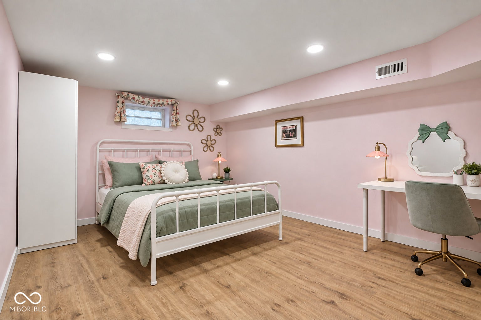 Virtually Altered - Bedroom 5: Recessed lighting, wood-finish flooring, and white trim