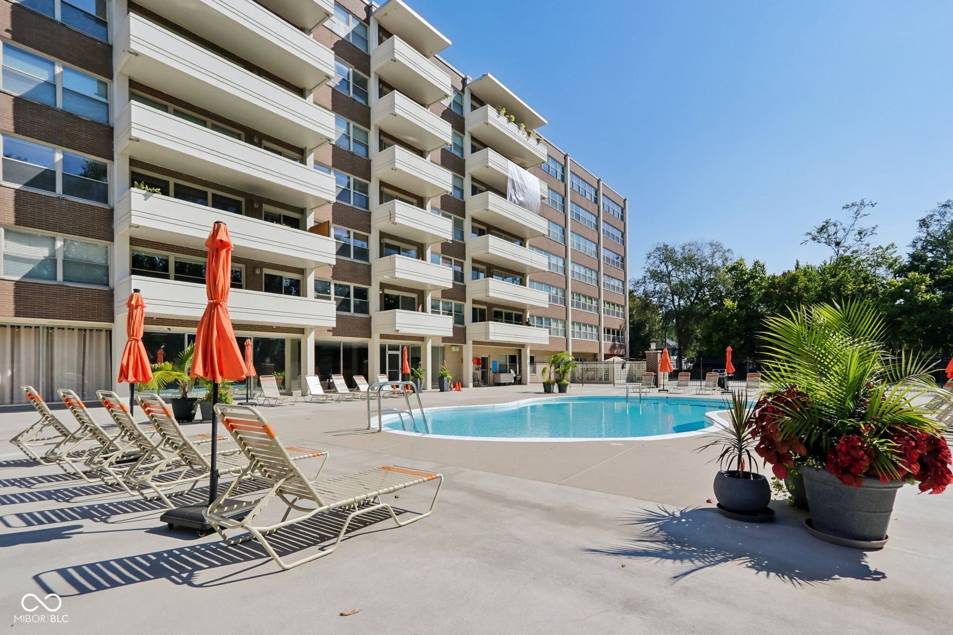 Outdoor swimming pool with concrete surround