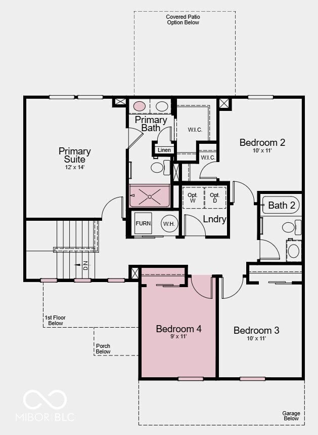 8730 Comstock Court, Camby, IN 46113 Second Floor Plan - Additional Highlights Include: 36" upper kitchen cabinets, 12x12 uncovered patio, and water softener rough-in at understairs storage
