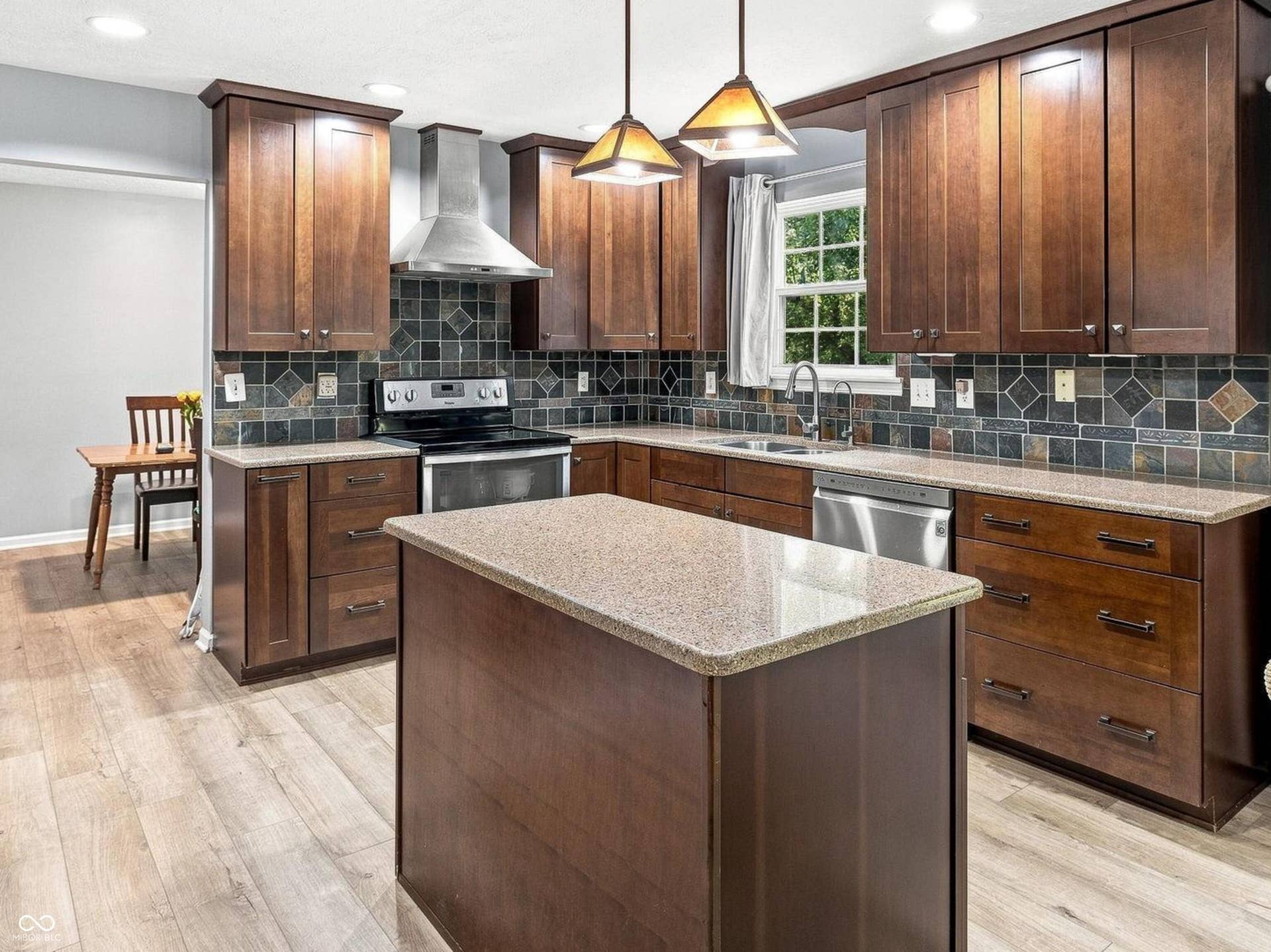 Kitchen flanking dining room