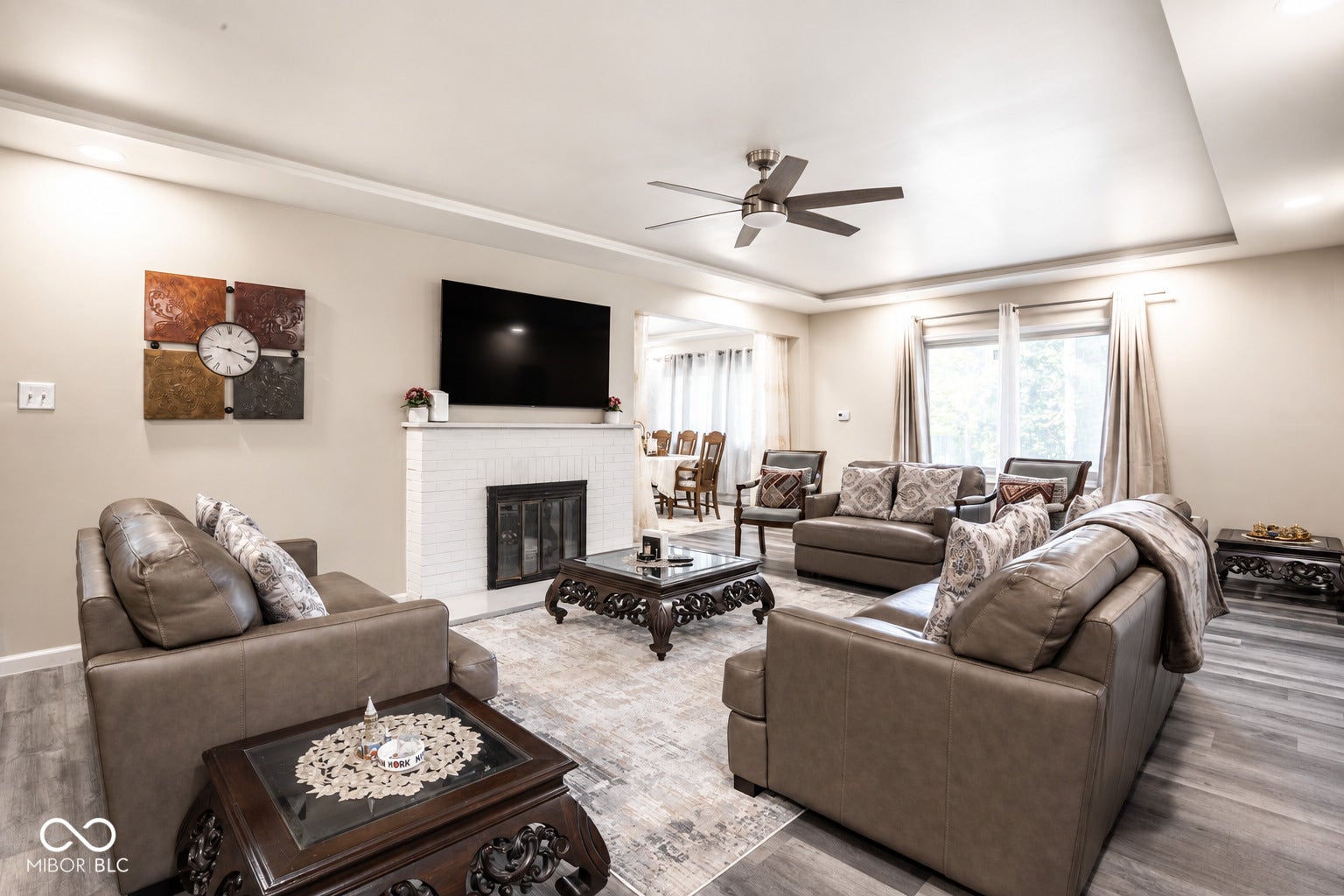 5145 Michigan Road, Indianapolis, IN 46228 Cozy family room with treyed ceiling.
