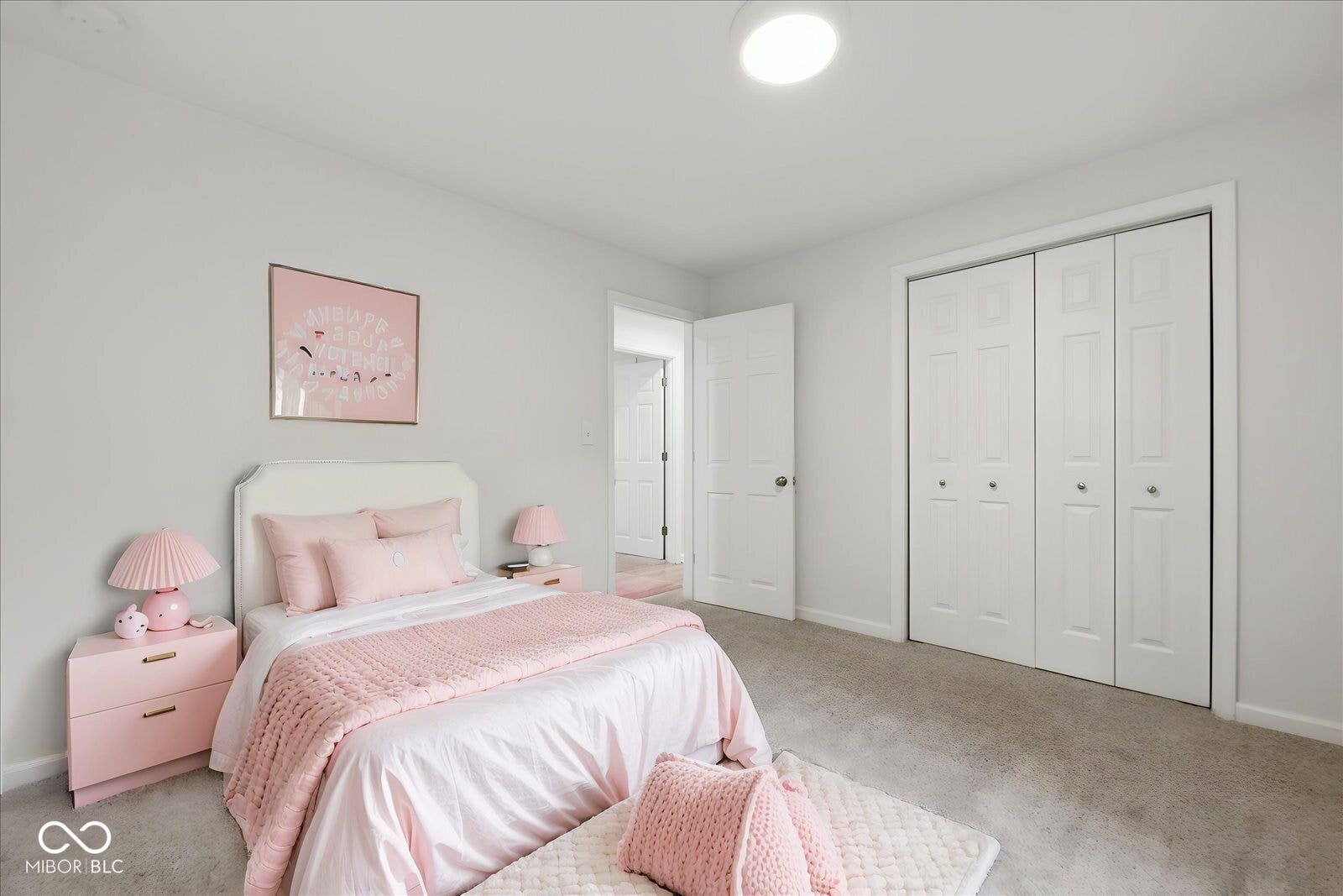 Virtually Altered - Recessed lighting, light gray wall paint, and gray carpeted flooring