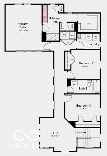 Second Floor Plan - Additional Highlights Include: Kitchen island wrap, 84" vanity in primary bath, gas line and 110V outlet in kitchen, and water softener rough-in in laundry room