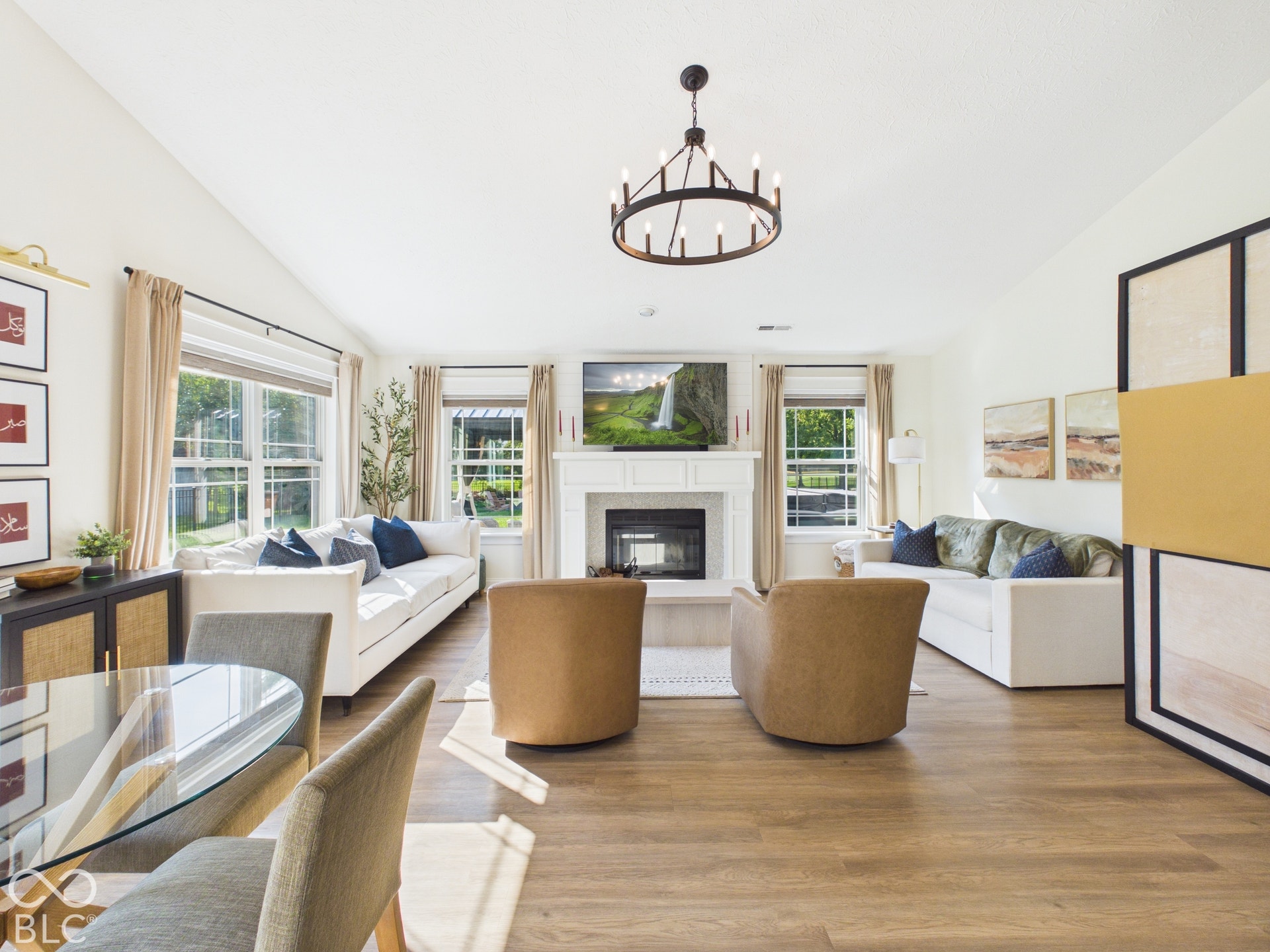 Vaulted ceiling with a contemporary chandelier