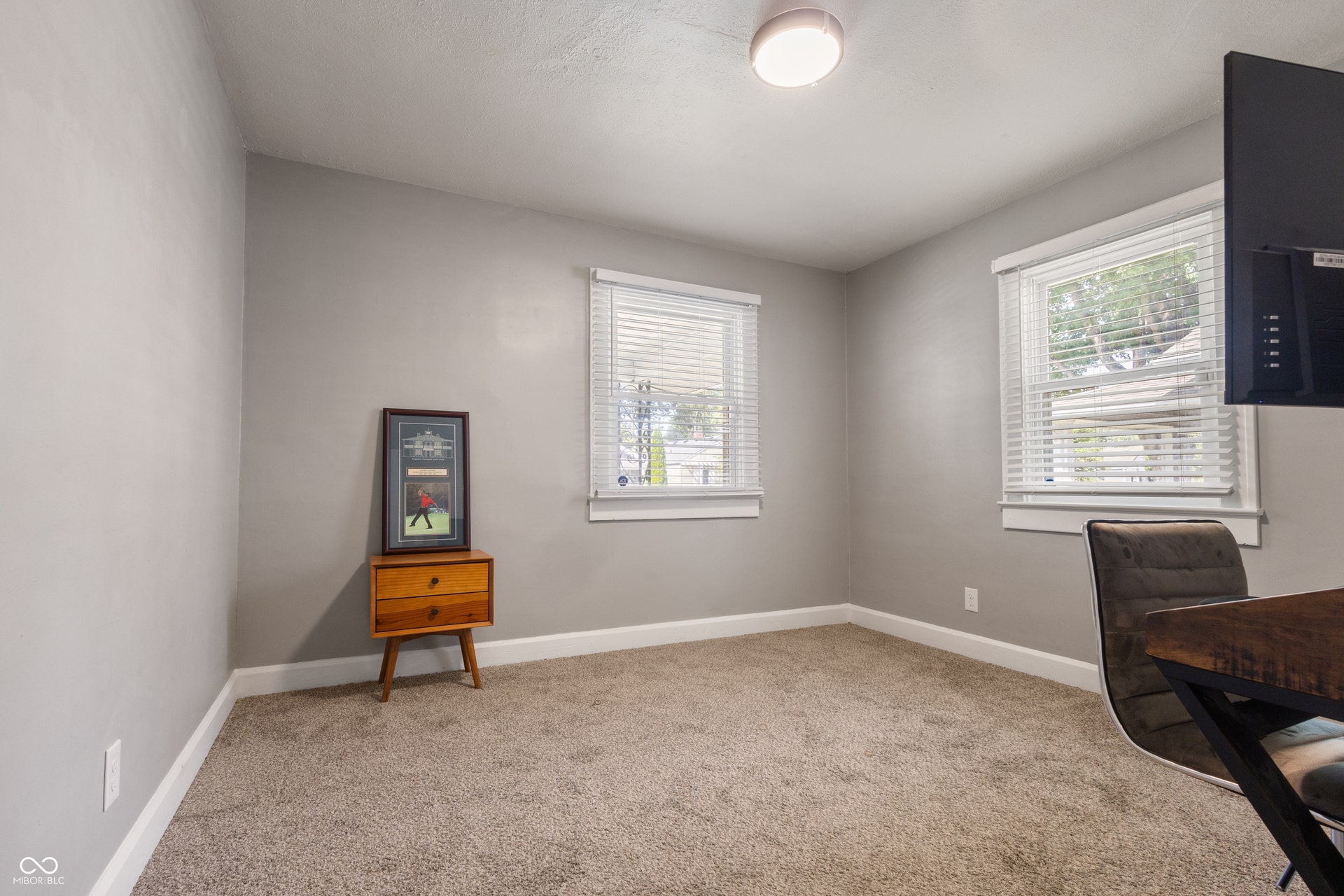 4927 Caroline Avenue, Indianapolis, IN 46205 Neutral wall color with two windows, carpeted flooring, and a ceiling-mounted light fixture