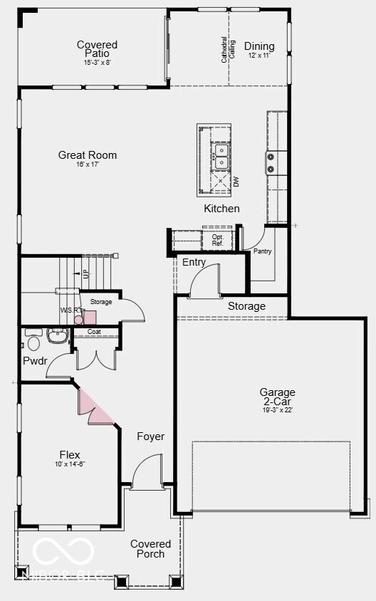 First Floor Plan - Additional Highlights Include: double doors at flex, 10' ceilings on first floor, and gas line in kitchen
