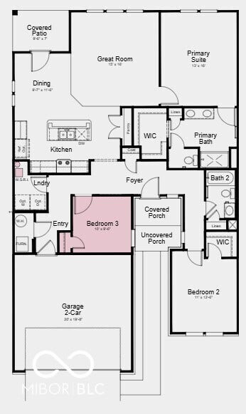 Floor Plan - Additional Highlights: water softener rough-in at laundry, RevWood flooring at great room, and gas line in kitchen