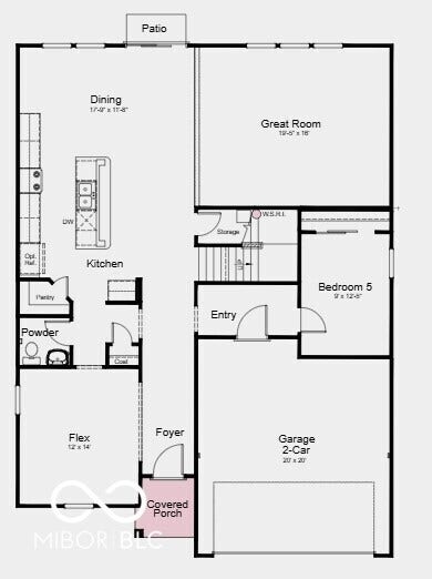 First Floor Plan - Additional Highlights Include: 42" cabinets, water softener rough in, smooth wall shower, and uncovered patio