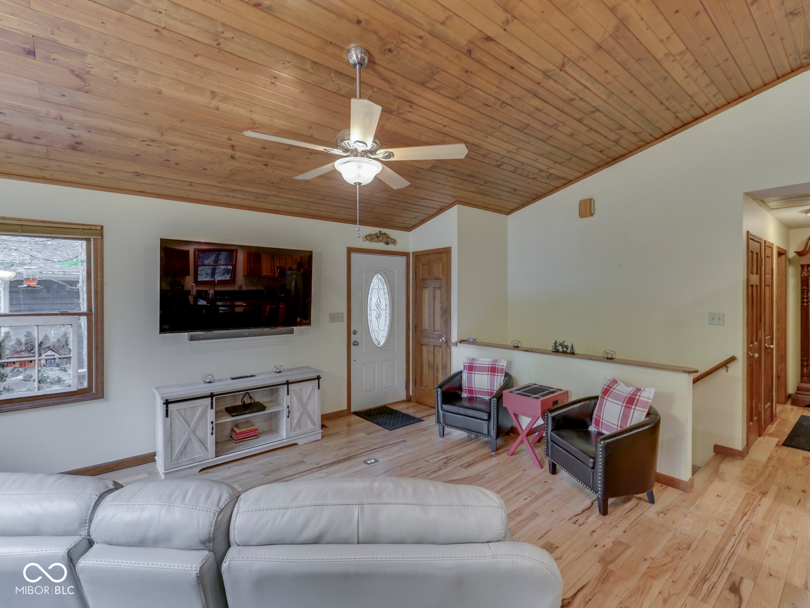 Wood-finish plank ceiling and flooring