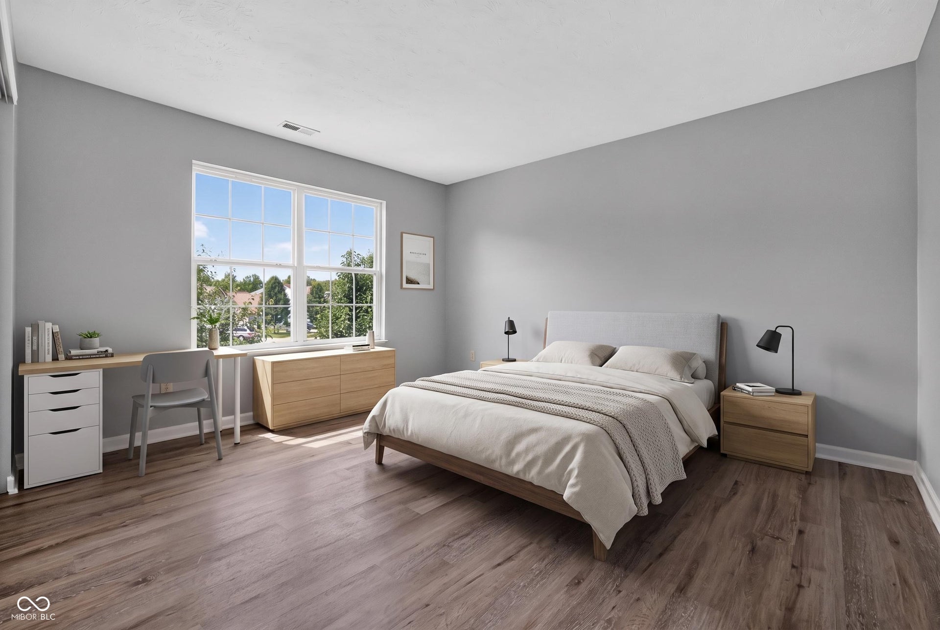 Virtually Altered - Wood-finish flooring throughout, complemented by a large multi-pane window
