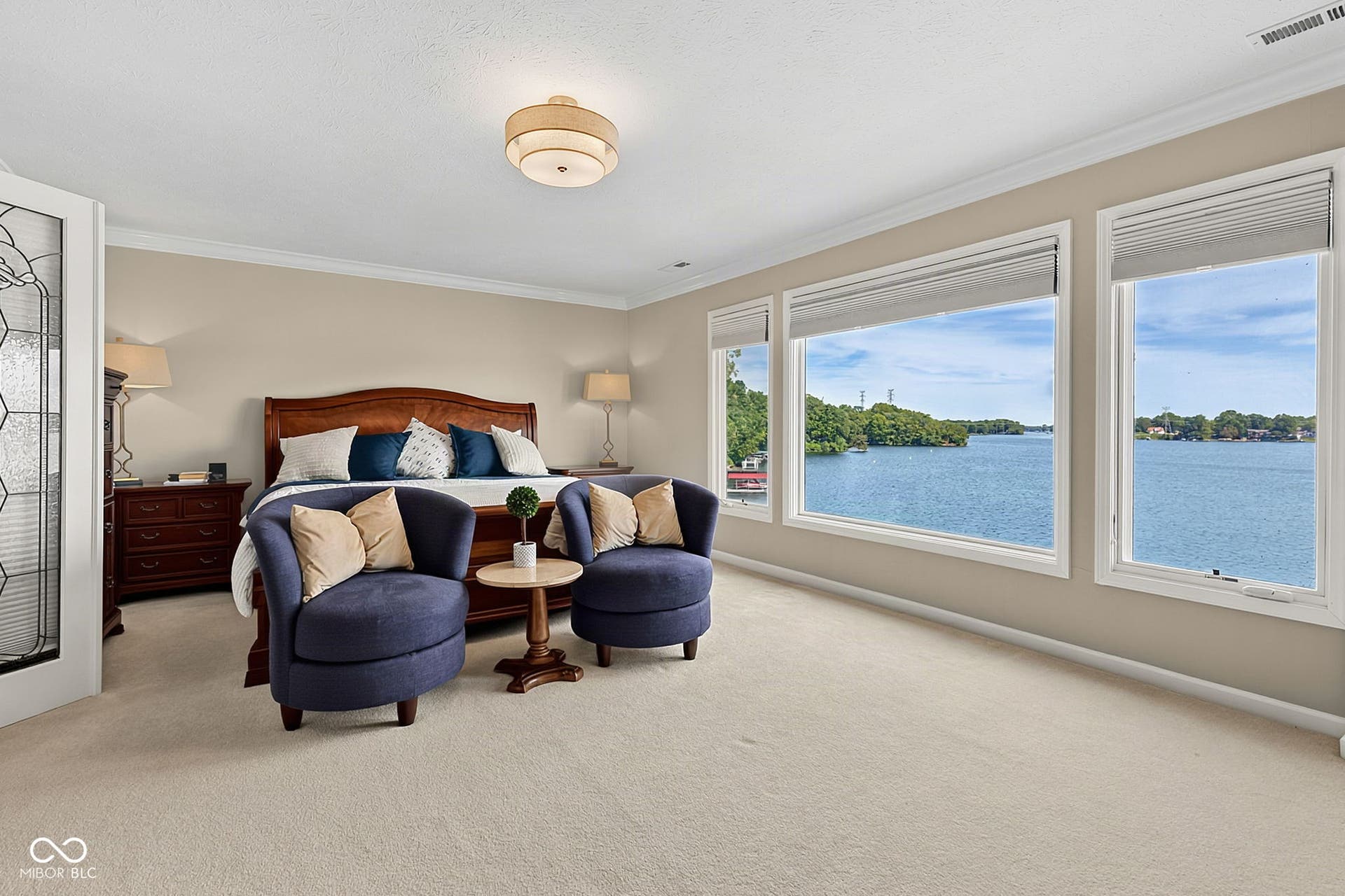 Primary bedroom overlooking Morse Reservoir.