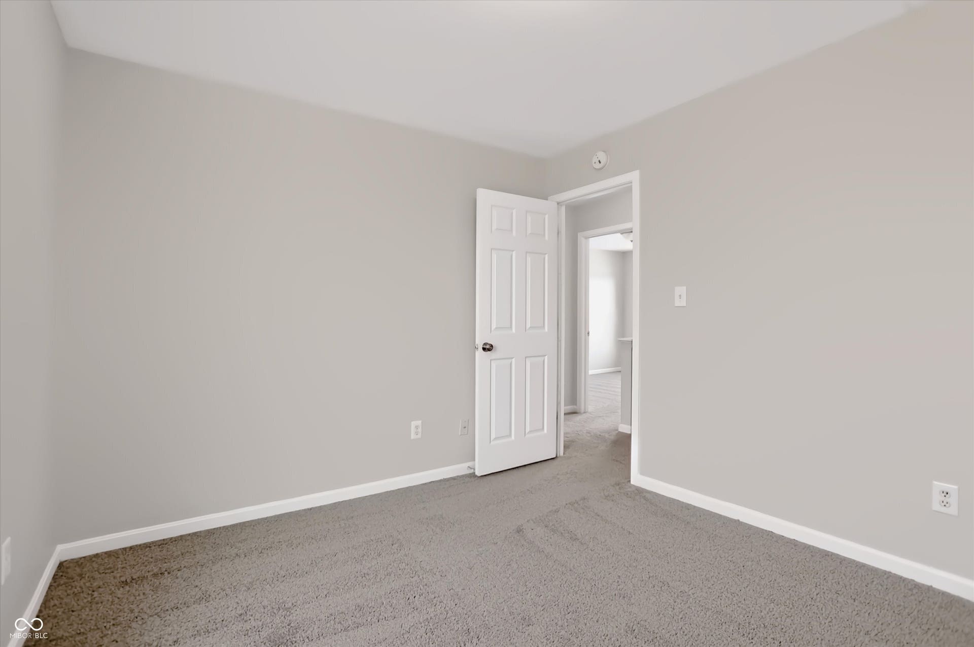 2536 Autumn Road, Indianapolis, IN 46229 Light gray wall paint with white trim, gray carpet, and a white paneled door