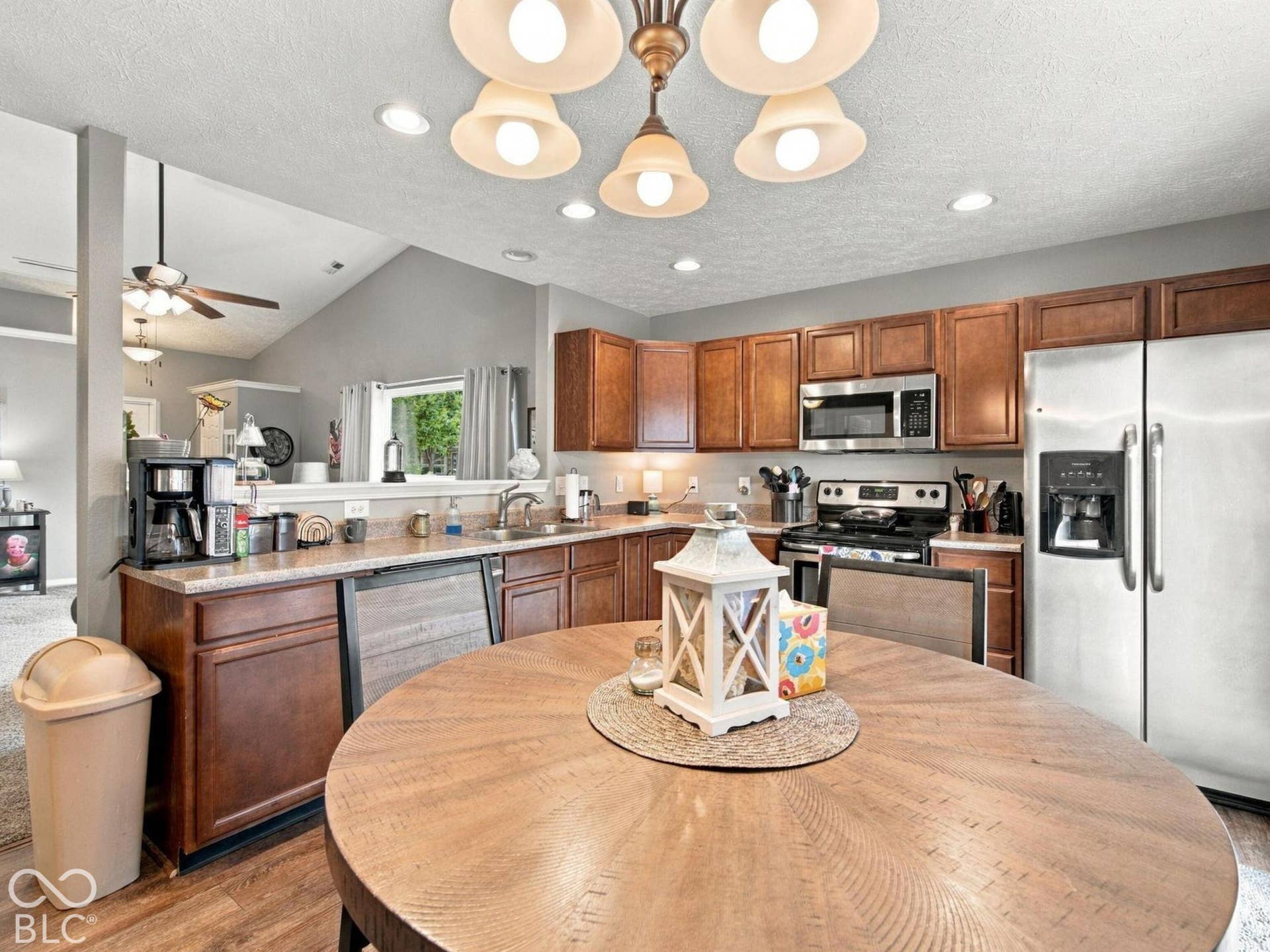 Eat in kitchen has ample space for a dining table