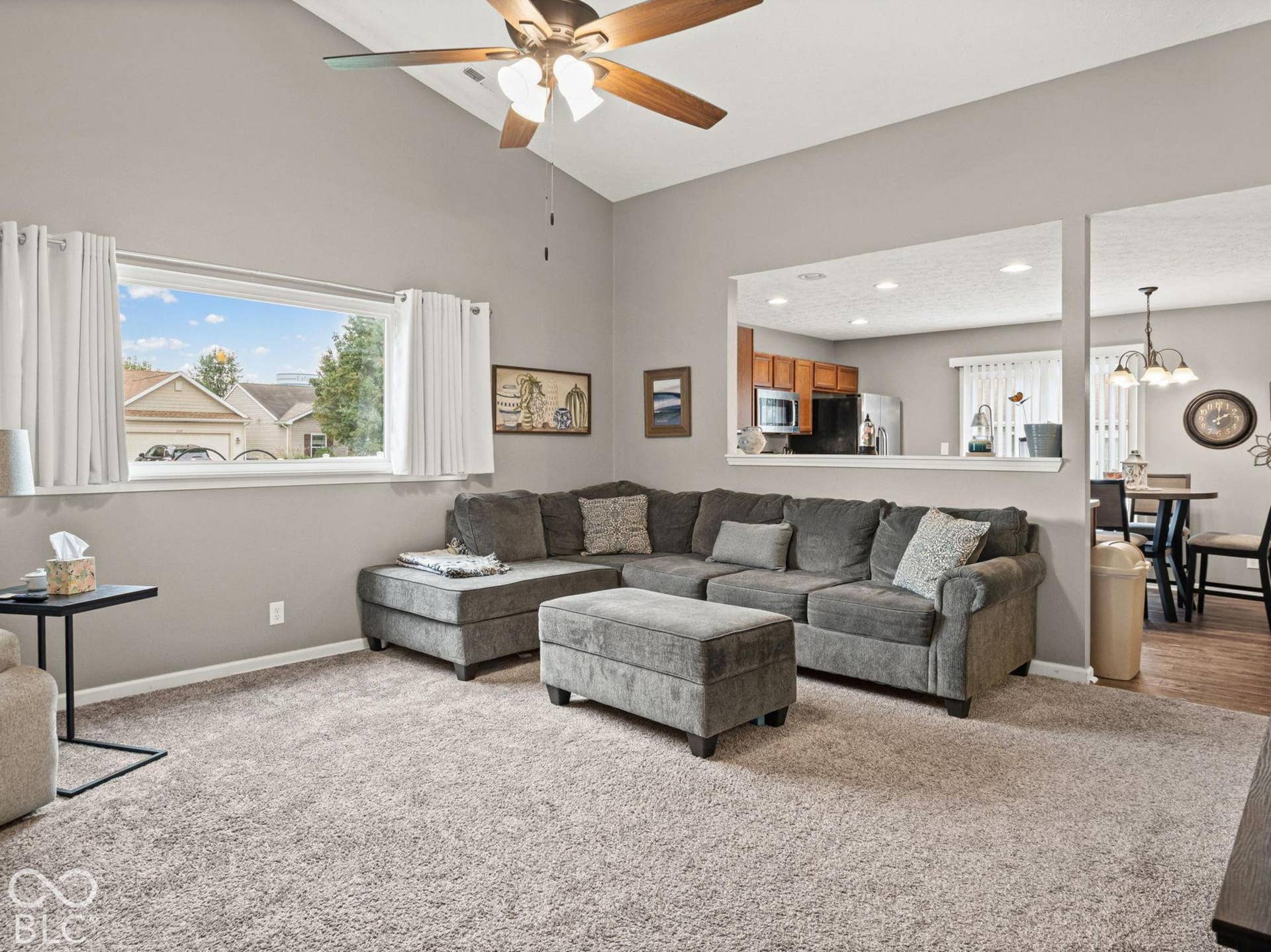The great room is adjacent to the kitchen