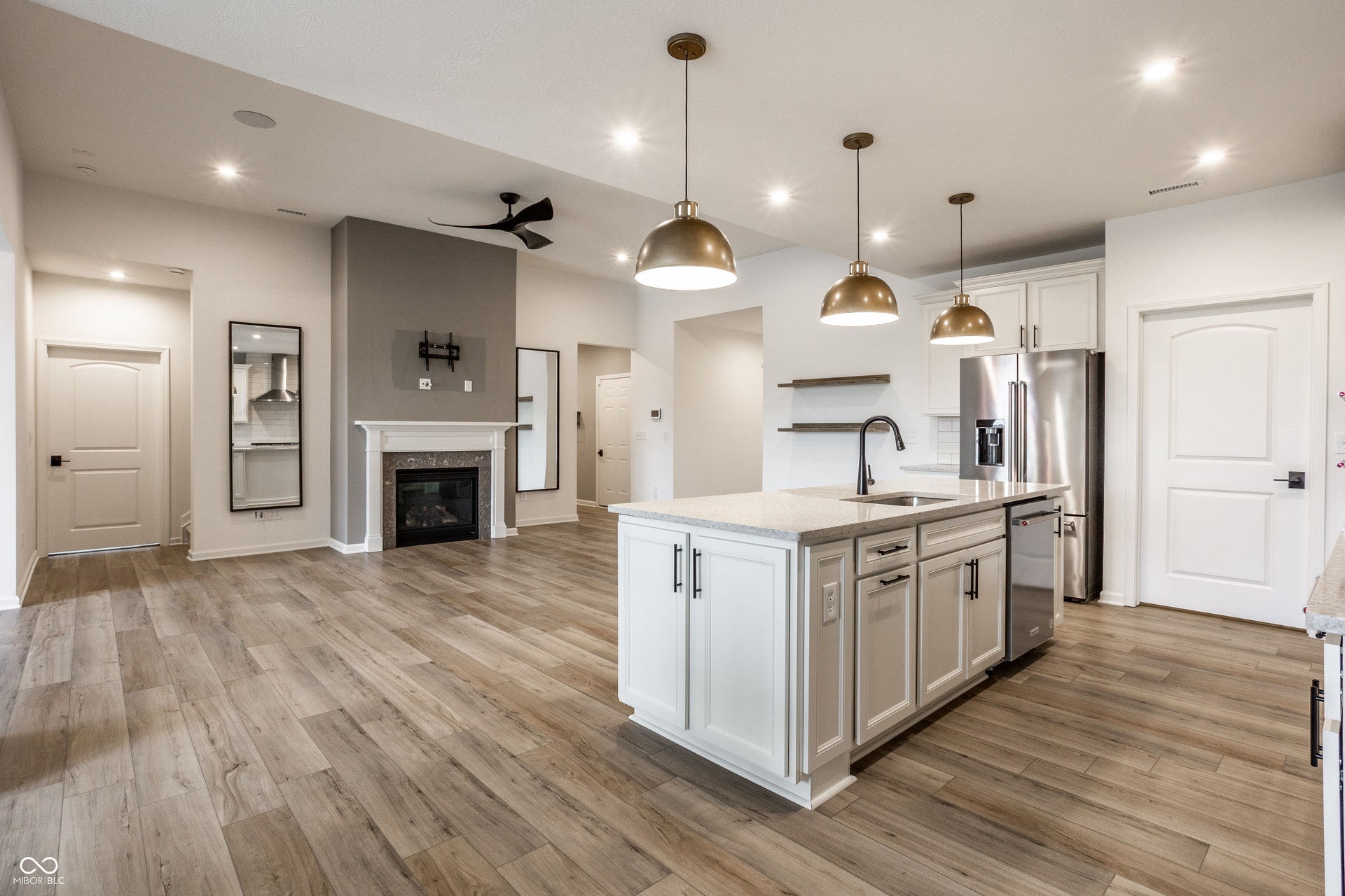 Kitchen is open to the Great room with fireplace