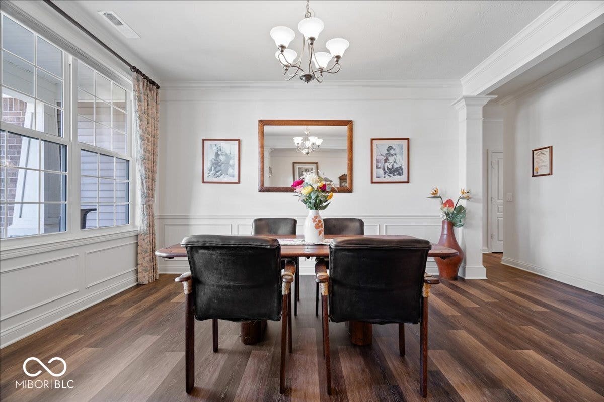Upgraded wainscoting in the dining room.