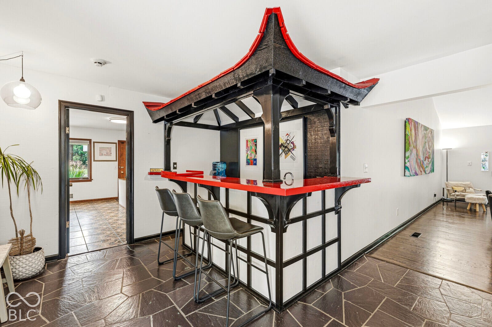 7622 Silverpine Court, Indianapolis, IN 46250 One of a kind Pagoda bar. This home was built for entertaining.