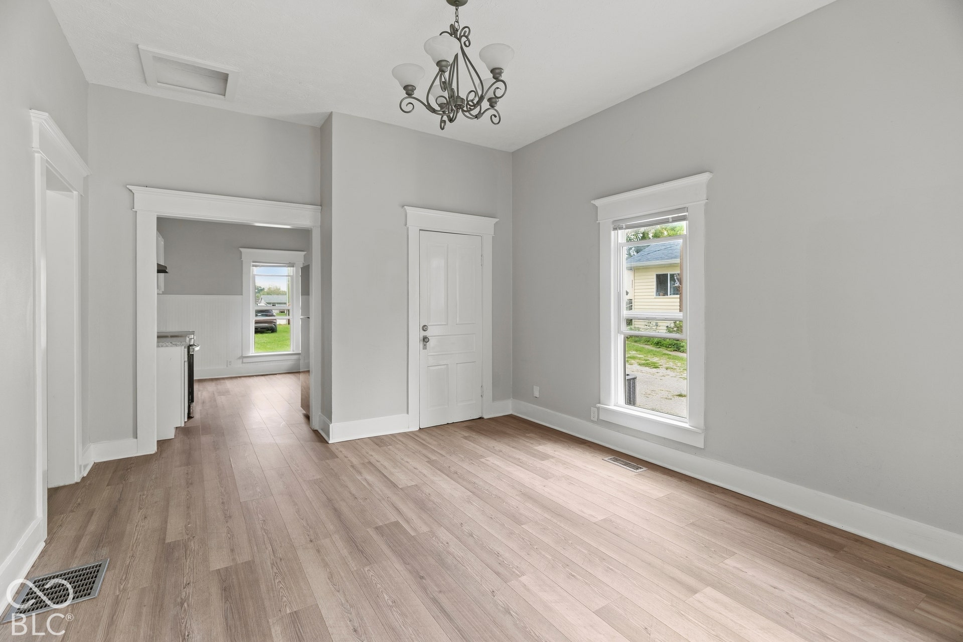 Door next to window leads to Basement.