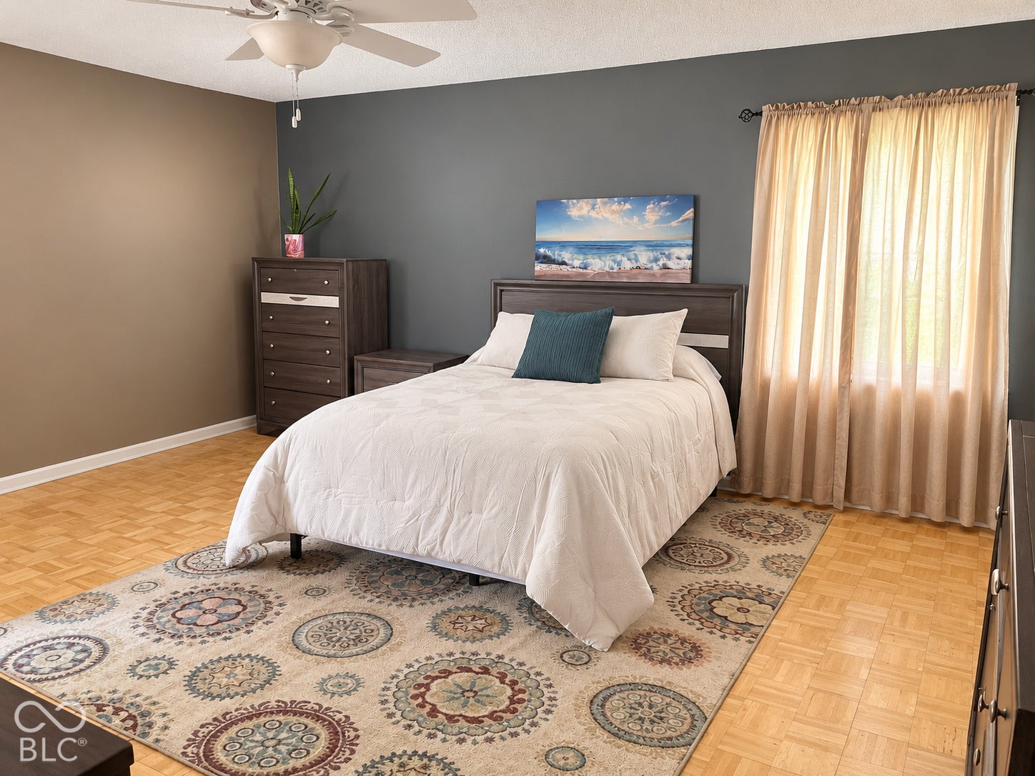 2nd Master Bedroom or In-Law Quarter. Wood-finish flooring with a ceiling fan
