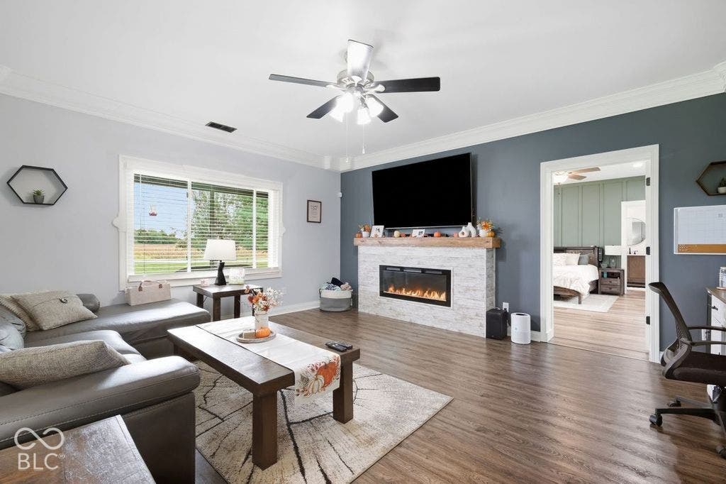 Living Room w/ Electric Fireplace