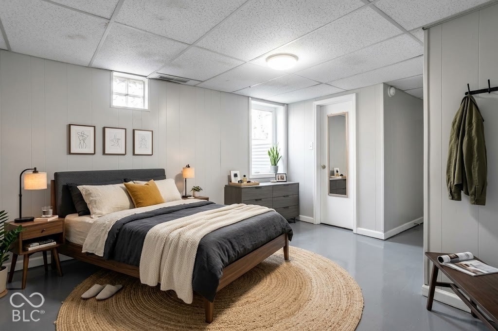 Virtually Altered - Recessed paneling, drop ceiling, and flush mount lighting