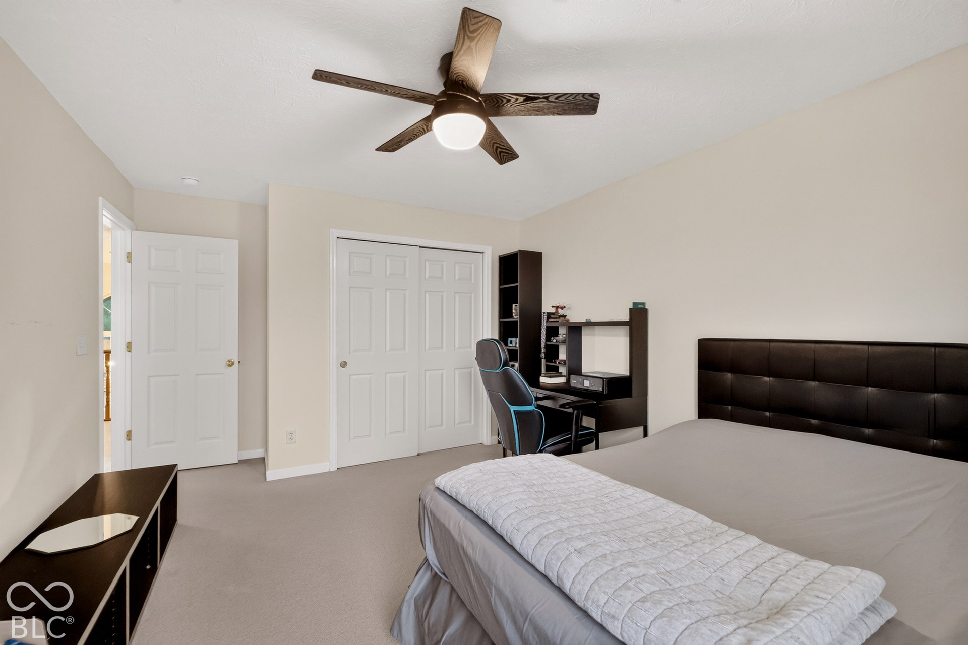 15996 Arbor Grove Boulevard, Noblesville, IN 46060 Carpeted flooring, vaulted ceiling, and a ceiling fan with integrated lighting