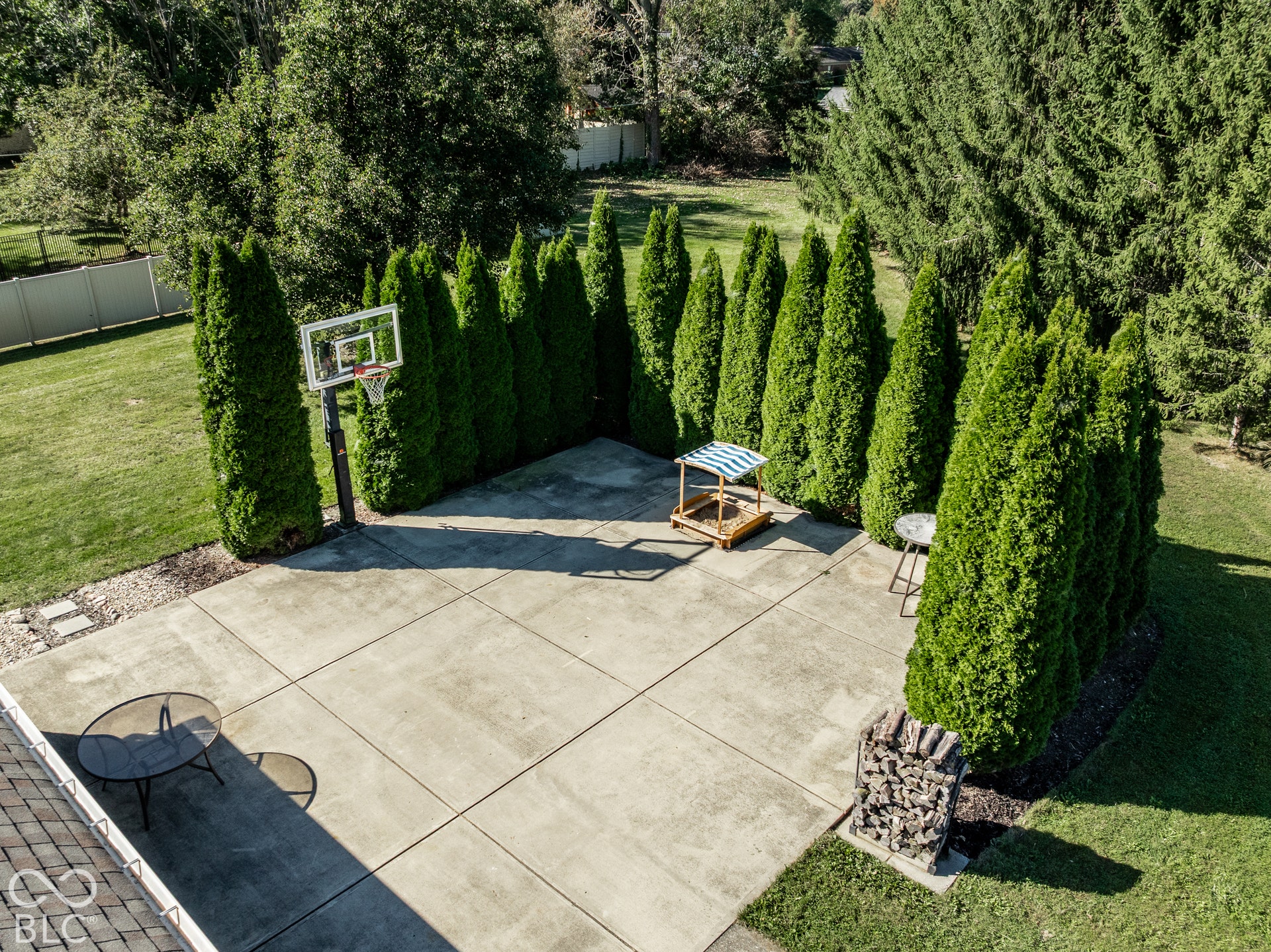Expansive paved basketball court