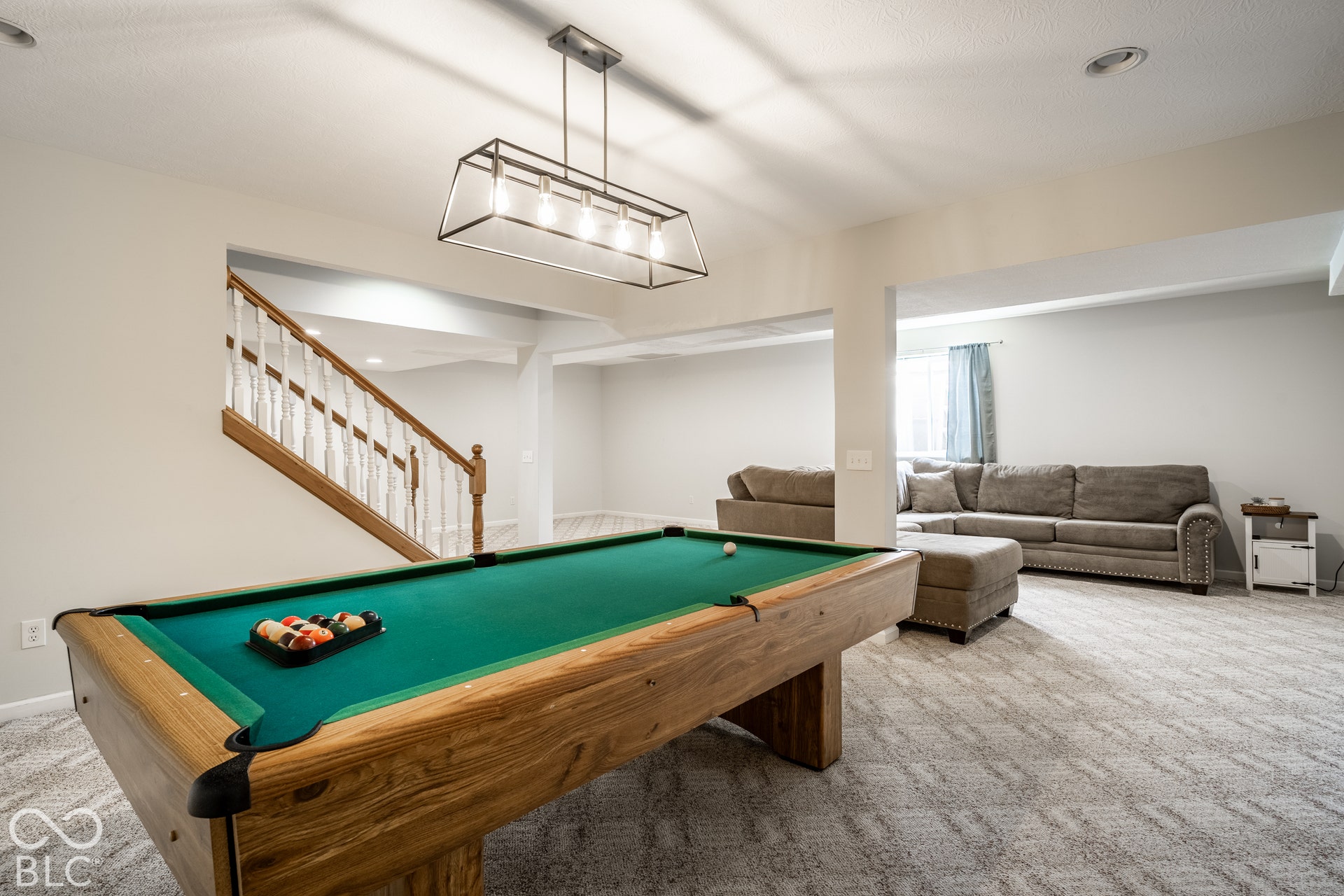 Finished basement billiard area
