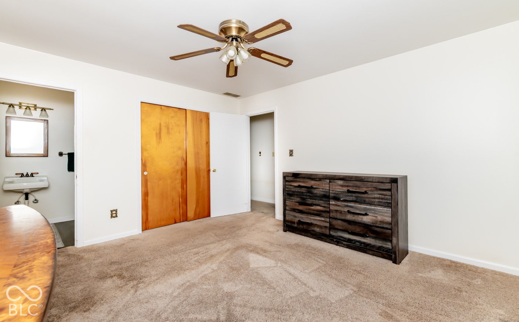 Carpeted flooring with a neutral color palette